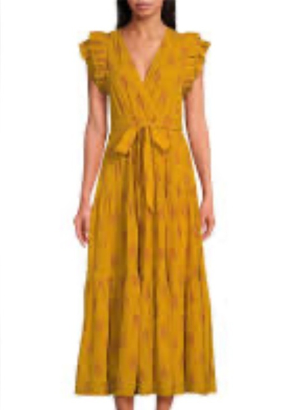Mustard Yellow Ruffle Sleeve Wrap Maxi Dress